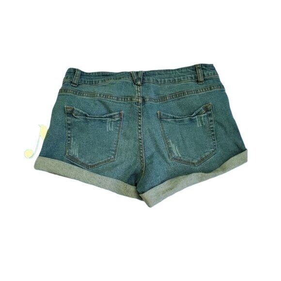 Forever 21 womens blue denim shorts size US 29 distressed pockets zip button - Picture 2 of 7
